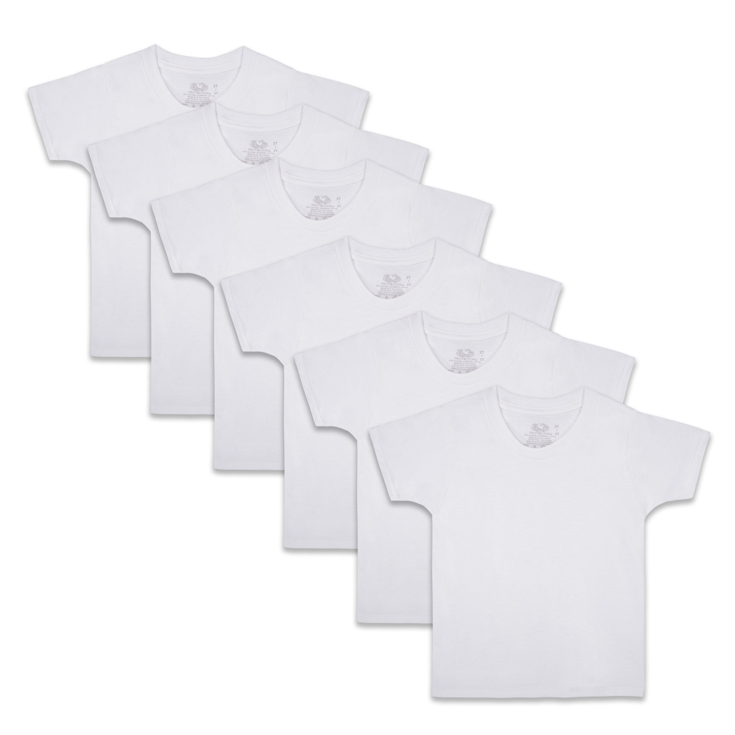 Fruit of the Loom Toddler Boy White Crew Undershirts, 6 Pack, Sizes 2T-5T